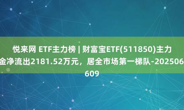 悦来网 ETF主力榜 | 财富宝ETF(511850)主力资金净流出2181.52万元，居全市场第一梯队-20250609